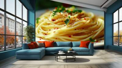 spaghetti aglio olio with chili flakes Wall mural