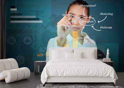 business woman writing a business solution concept on virtual sc Wall mural