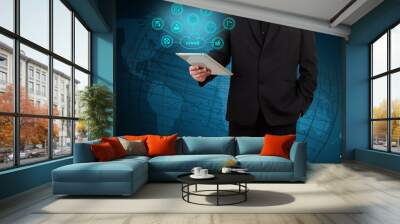 businessman showing a tablet with cloud computing. concept of bu Wall mural