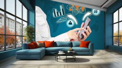 Modern mobile phone in a  businessman hand. Communications of di Wall mural