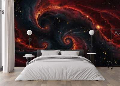 Abstract background illustration red space galaxy stars planets and clouds Wall mural