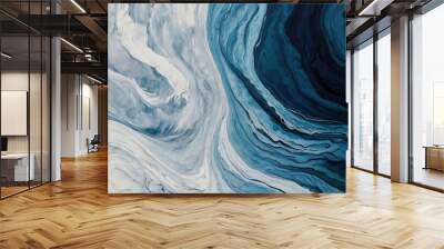 Abstract blue and white background illustration 3d rendered waves of liquid paint on white background surface Wall mural