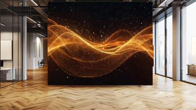 Dark digital abstract background wallpaper with orange waves and particles of light, unique graphic design Wall mural