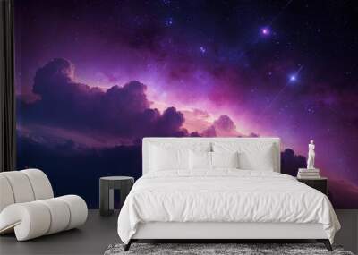 Sky space view landscape in night full of stars and cloudscapes in random designs purple abstract wallpaper background Wall mural