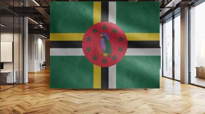 Dominican flag waving in the wind. Close up of Dominica banner blowing soft silk Wall mural