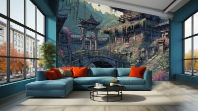 ruin Japanese village in the morning. Wall mural