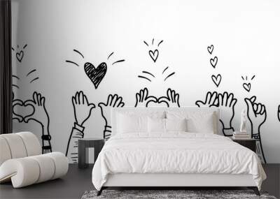 doodle hands up,Hands clapping with love. applause gestures. congratulation business. vector illustration Wall mural