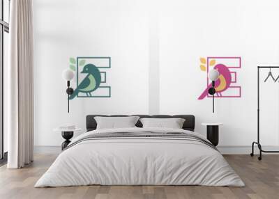 Bird Perch On Lettter Logo Design E Wall mural