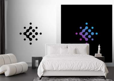 Connection Dots Rotate Letter Logo Design F Wall mural