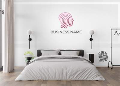 Fingerprint With Shape Of A Human Head Logo Wall mural