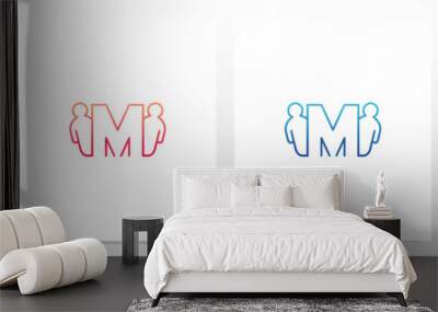 Humans Besides Letter Logo Design M Wall mural