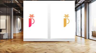 Slim Tall Palm Tree On Letter Logo Design P Wall mural