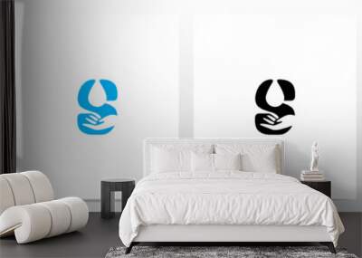 Water Drop And Hand On Letter Logo Design S Wall mural