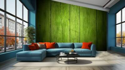 old wooden wall, green background Wall mural