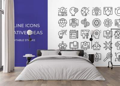 Creative ideas icon set illustration vector editable stroke. thinking, bulb, growth, and more Wall mural