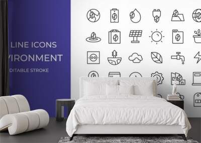 Environment icon illustration stock editable stroke. leaf, power, sun and more Wall mural