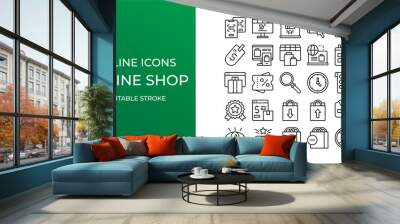 Online shop icon set vector line editable stroke. location, price, discount, purchase and more Wall mural