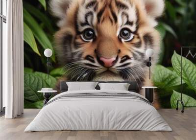 cute baby tiger sitting in forest  Wall mural