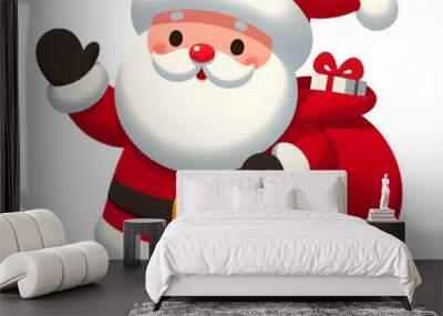 santa claus with a gift bag on transparent background Wall mural