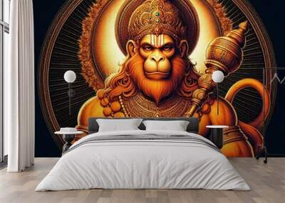 statue of lord hanuman on black background Wall mural