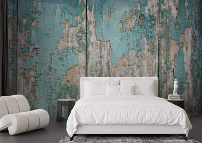 background wooden board with cracked paint Wall mural