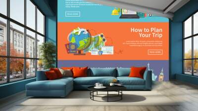 Colorful flat vector travel banners set. Quality design Wall mural