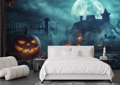 Halloween theme wallpaper haunted house horror Wall mural