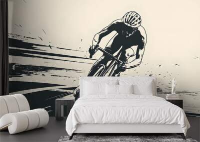 vintage black and white sketch sport bicycle racing pop art classic illustration bicycle racer wallpaper copy space Wall mural