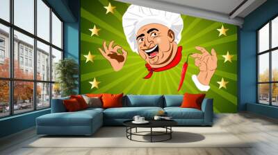 Funny Chef and fresh creative food for Gourmet. Vector Wall mural