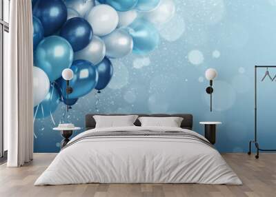 Background with blue, silver white balloons Wall mural