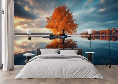 Beautiful autumn foliage reflected in the water Wall mural