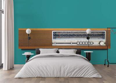 Old vintage radio In wooden case, retro style. Wall mural