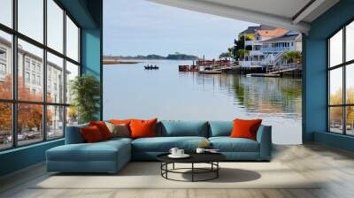 Scenic river view and waterfront houses,  next to (or cross) the Heritage Shores Nature Preserve, in North Myrtle Beach, South Carolina, USA Wall mural