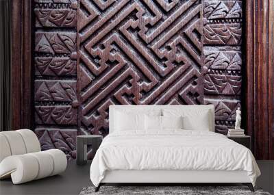 Details of a fine wood carving art. Carved wooden pattern Wall mural