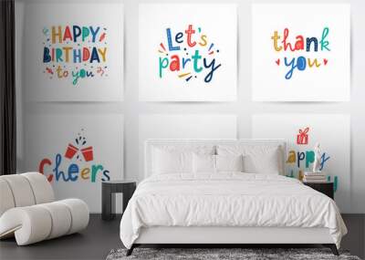 happy birthday vector set of cards with lettering Wall mural