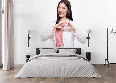 Beauty Asian woman making heart shape hand sign isolated on transparent background, PNG file format. Wall mural