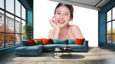 Portrait young Asian beautiful woman with K-beauty make up style and healthy and perfect skin for skincare commercial product advertising transparent background, PNG file format. Wall mural