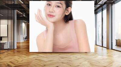 Young beauty Asian woman with natural beauty make up style shows healthy and perfect skin on isolated background. Facial and skin care concept for commercial advertising. Wall mural