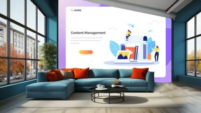 Content Management concept in flat design. Creating, marketing and sharing of digital - vector illustration. Wall mural