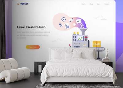 Managing sales vector concept in flat style. Conveyor generate leads. Marketing technology vector illustration. Wall mural