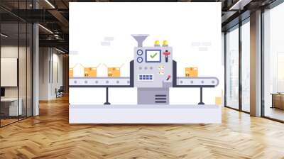 Technology and packing concept in flat style. Industrial machine vector illustration. Wall mural