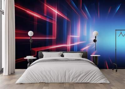 Abstract colourful neon lines on a dark background, digital background  Wall mural