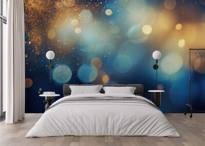 abstract gold and blue bokeh Christmas background, Christmas banner, copy space  Wall mural