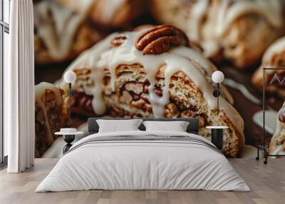 Close-Up of Spiced Pecan Scones With Glaze Wall mural