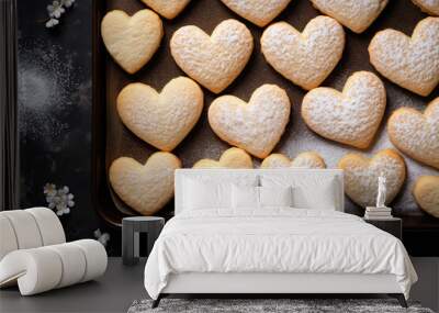 Heart-shaped sugar cookies top view, Valentine Bakery  Wall mural