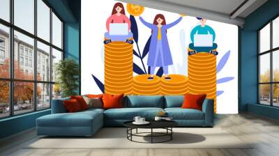 People  working in the Internet and earning money, concept of money.Flat vector illustration isolated on white background. Can use for web banner, infographics, web page. Wall mural