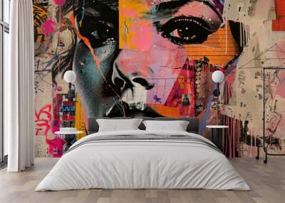 Urban Collage With Street Art Graffiti and Cityscapes Wall mural