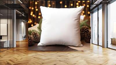 White pillow mockup, Christmas setting Wall mural