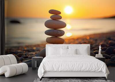 zen stones on the beach Wall mural