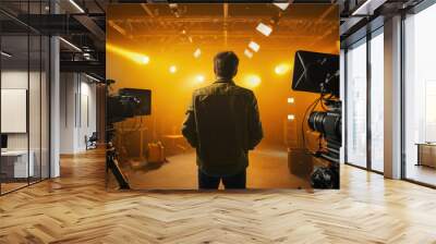 A Cameraman shooting, filming process in the studio film set Wall mural